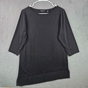 Susan Graver Everyday Black Asymmetrical Hem 3/4 Sleeve Tunic Top M